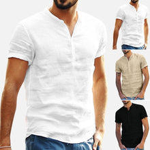 Load image into Gallery viewer, Slim Fit Tees Tops Male Breathable Linen Shirt Men's Casual Blouse Cotton Linen shirt Loose Tops Short Sleeve Tee Shirt S-2XL