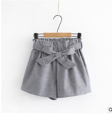 Short pants broad leg pants chunxia han version slim short pants grid high waist casual shorts YJ1-61