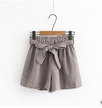 Load image into Gallery viewer, Short pants broad leg pants chunxia han version slim short pants grid high waist casual shorts YJ1-61
